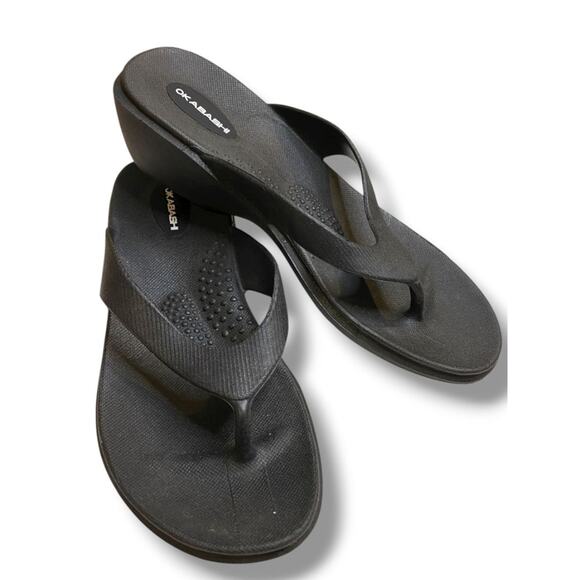 Medium Okabashi Womens Wedge Flip Flop Sandal Black - Picture 1 of 8